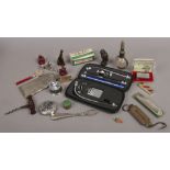 A box of collectables including cased crewline inspection torch set, boxed vintage John Smiths
