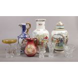 A group lot of pottery and glass to include large Chinese vases, 1970s coloured glass airtwist