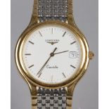 A gentleman's Longines flagship quartz bi-metal bracelet watch with applied baton markers and date