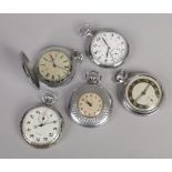 Five white metal pocket watches including a Sekonda full hunter Ingersoll etc.