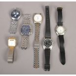 Six gentleman's wristwatches including Casio, Citron and Jaguar.