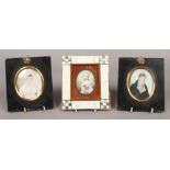 Three 19th century portrait miniatures on ivory one a gent, the other ladies.