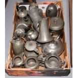 A box of hammered pewter wares including Tudric and Arts & Crafts examples etc.