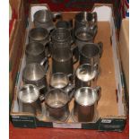 A box of 15 pewter tankards.