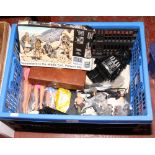 A box of vintage toys and games to include travel chess set, 1960s Swinging Sally dolls in