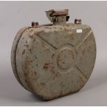 A vintage painted grey metal petrol can.