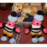 A vintage suitcase and contents of Royal Memorabilia, Bertie Bassett Liquorice Allsorts soft toys by