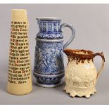 A Werner Corzelius Lords prayer stein, along with a Simon Gerz stein and a stoneware jug.