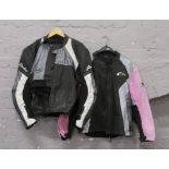 A leather gearbox biker suit, size 50 along with a woman's leather AGV sport bikers jacket, size