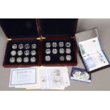 Royal Mint; two cases containing 23 commemorative silver coins from the History of The Royal Navy