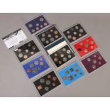 Ten Royal Mint proof sets of British coinage, all in cases dated 1972-1988.