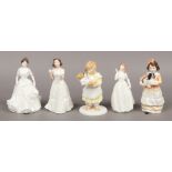 Five Royal Doulton bone china figures to include three collectors club examples.