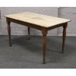 A Victorian scrub top farmhouse table, length 137cm x width 75cm x height 76cm.Condition report