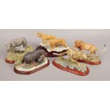 Four Border Fine Arts models of animals from the Wild World series including hippo, rhino, cheetah