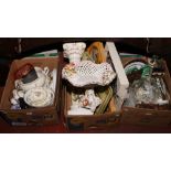Three boxes of miscellaneous to include Royal Worcester Evesham, Capodimonte, carnival glass,