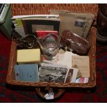 A basket of miscellaneous to include postcards, RAF ephemera, De Wohler binoculars etc.