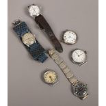 A quantity of mostly manual wristwatches and watch heads including Ingersoll, Cyma, Timex etc.