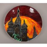 An Anita Harris pottery dish, decorated with hand painted St Basil's Cathedral Moscow, signed by