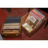 A box and a carry case of L.P and single records to include mostly easy listening examples etc.