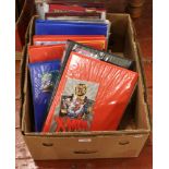 A box of collectors cards in folders including Toy Story, Batman, X-Men, Superman etc mostly full