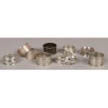 Ten silver napkin rings, various assay marks, 116 grams.