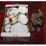 A box of miscellaneous to include Excelsior dinnerwares, Royal Winton, ceramic figure of an elephant