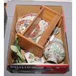 A box of mainly oriental ceramics including Chinese enamelled vase, early 19th century Minton