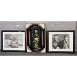 Two monochrome Beatles photographs in ebonised frames, along with a pair of Chinese floral