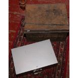 A late 19th / early 20th century tin stencilled deed box, along with a locking security box with