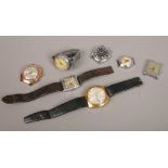 Seven wristwatches and watch heads including Sekonda, Fortress, Timex.