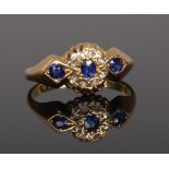 An early 20th century 18ct gold sapphire and diamond ring. Size K.