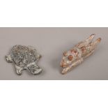 Two Chinese carved hardstone models of animals one a turtle, the other a cicada.