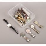 A box of ladies and gents wristwatches to include quartz and manual examples.