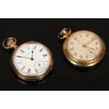 A yellow metal Ingersol Triumph pocket watch, along with a similar Waltham example.Condition