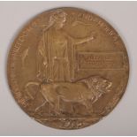 A bronze World War One death plaque to Alexander Stevenson.