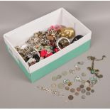 A quantity of costume jewellery and coins to include pendants on chain, bangles, Victorian and