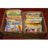 Two boxes of annuals to include Beano, Dandy, Whizzer and chips etc.
