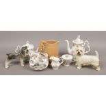 A Royal Doulton Bramley hedge teawares, along with copper craft dogs and Sylvac jug.
