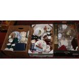 Three boxes of miscellaneous to include collectors spoons, Wedgwood, Kilncraft etc.