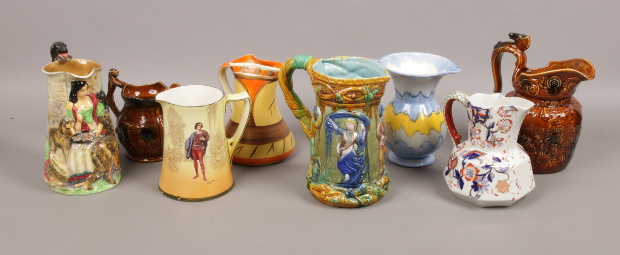 A collection of ceramic jugs to include Royal Doulton drip glaze, Myott & Son etc.