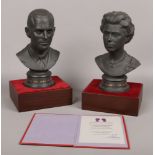Two boxed Royal Doulton busts of Her Majesty Queen Elizabeth II (Height 35cm) and The Duke of
