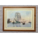 A framed Montague Dawson print sail ship The Thermopylae leaving Foochow.