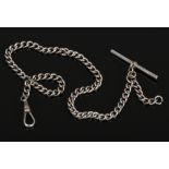 A silver single Albert watch chain with T bar, 16.6 grams.