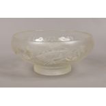 An Art Deco opaline glass bowl in Lalique style moulded with lily's.