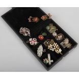 A box of mixed costume jewellery including Art Deco white paste clip spray brooch and mother of