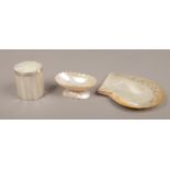 A mother of pearl pedestal bon bon dish with incised decoration, a pierced mother of pearl dish