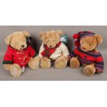 Three Harrods Christmas teddy bears 2002, 2003, 2004 year dates.