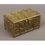 A medieval style bronze casket by Samuel Fisher, interior stamped Fisher 188 Strand.