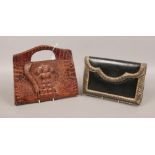 A vintage leather alligator skin bag and a leather and snakeskin clutch bag.