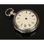 A silver cased fusee verge pocket watch, assayed London 1815.
